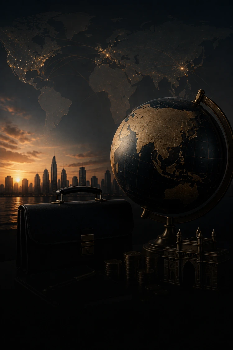 City skyline at sunset